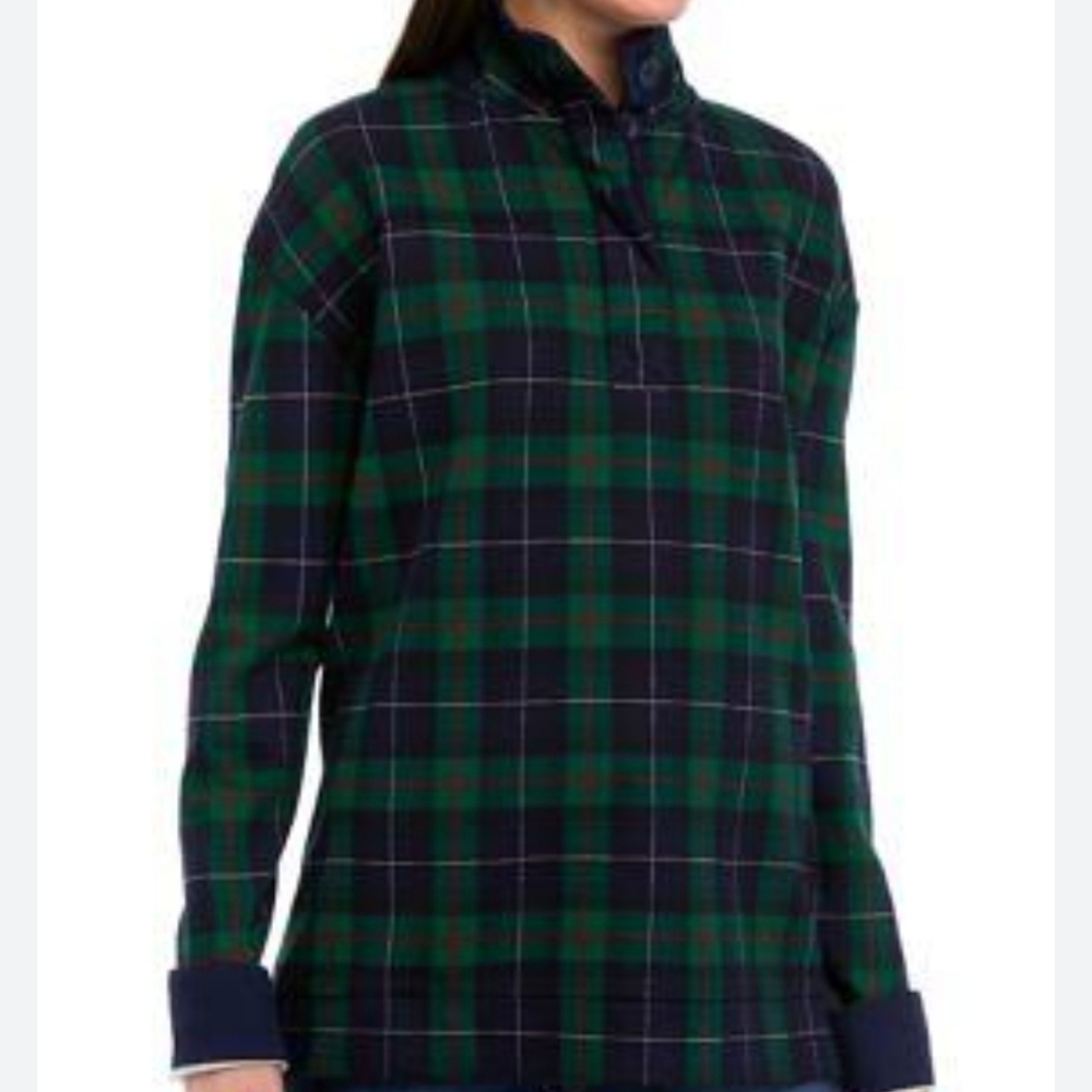 Crown & Ivy winter plaid blue green plaid quarter zip sweatshirt sz XXL WT267